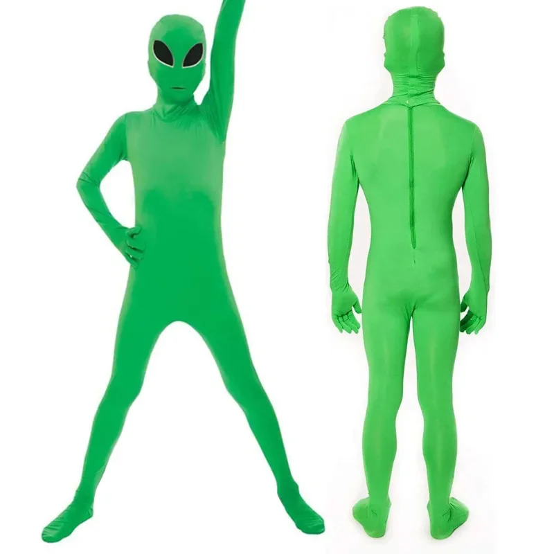 Kids Adult boys AND Alien Cosplay costume Green Zentai body suit suit Jumpkits and Helmet suit Halloween Party Clothing