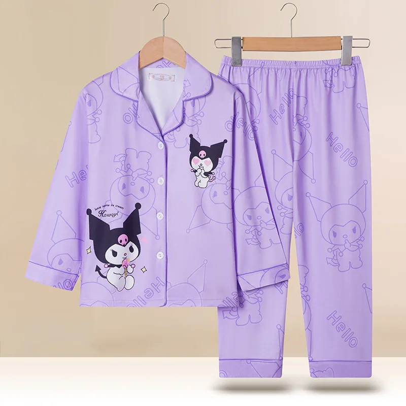 Sanrio Hello Kitty bambini pigiama vestito a maniche lunghe cartone animato Cinnamoroll Kuromi autunno Anime carino pigiameria studente abbigliamento per bambini