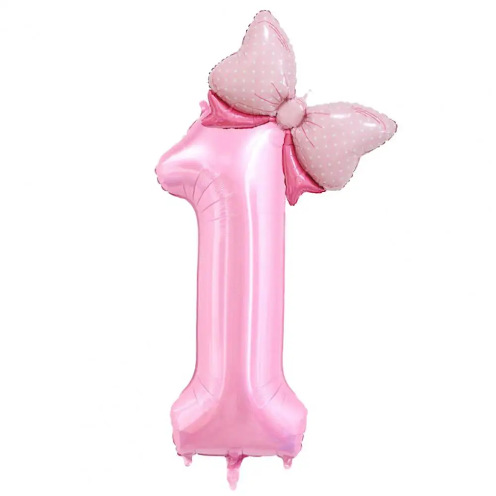 Bow Balloon 40 Inch Happy Party Balloon Set with Number Bowknot Shape Aluminum Film Balloon Pink Number for Girls Daughter
