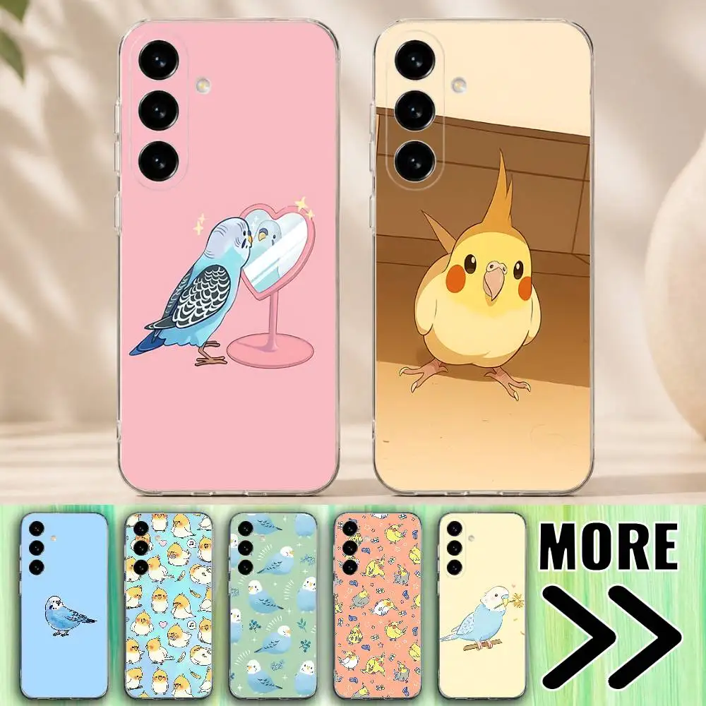 Cute Budgie Bird Phone Case for Samsung Galaxy A12 13 A20 21 22 A30 31 32 A51 52 A71 72 Transparent Cover