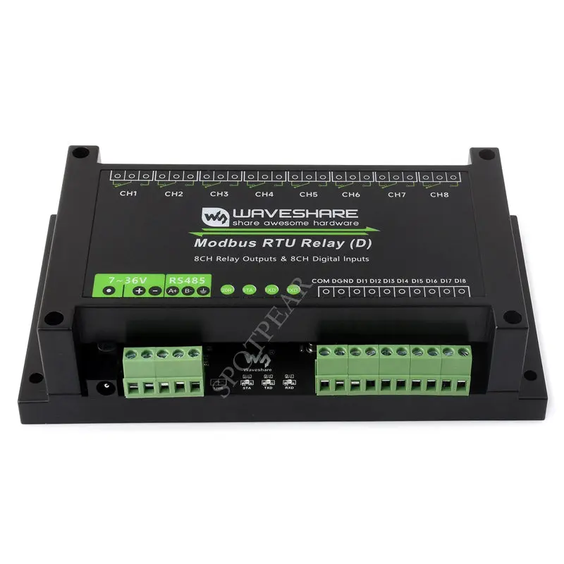 Modbus RTU 8-Channel RS485 Relay Module, RS485 Interface, Industrial Grade, 7~36V Power Supply