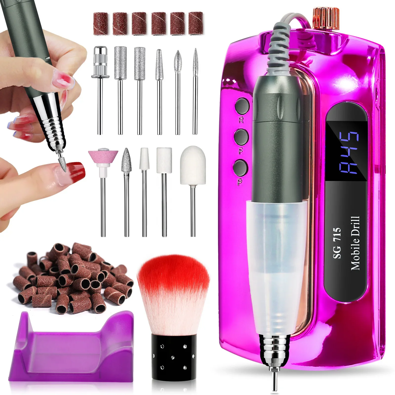 Electric Nail Files Rechargeable Nail Drill Low Voice 45000RPM Nail Drill Machine for Acrylic and Gels Nails Electric Set