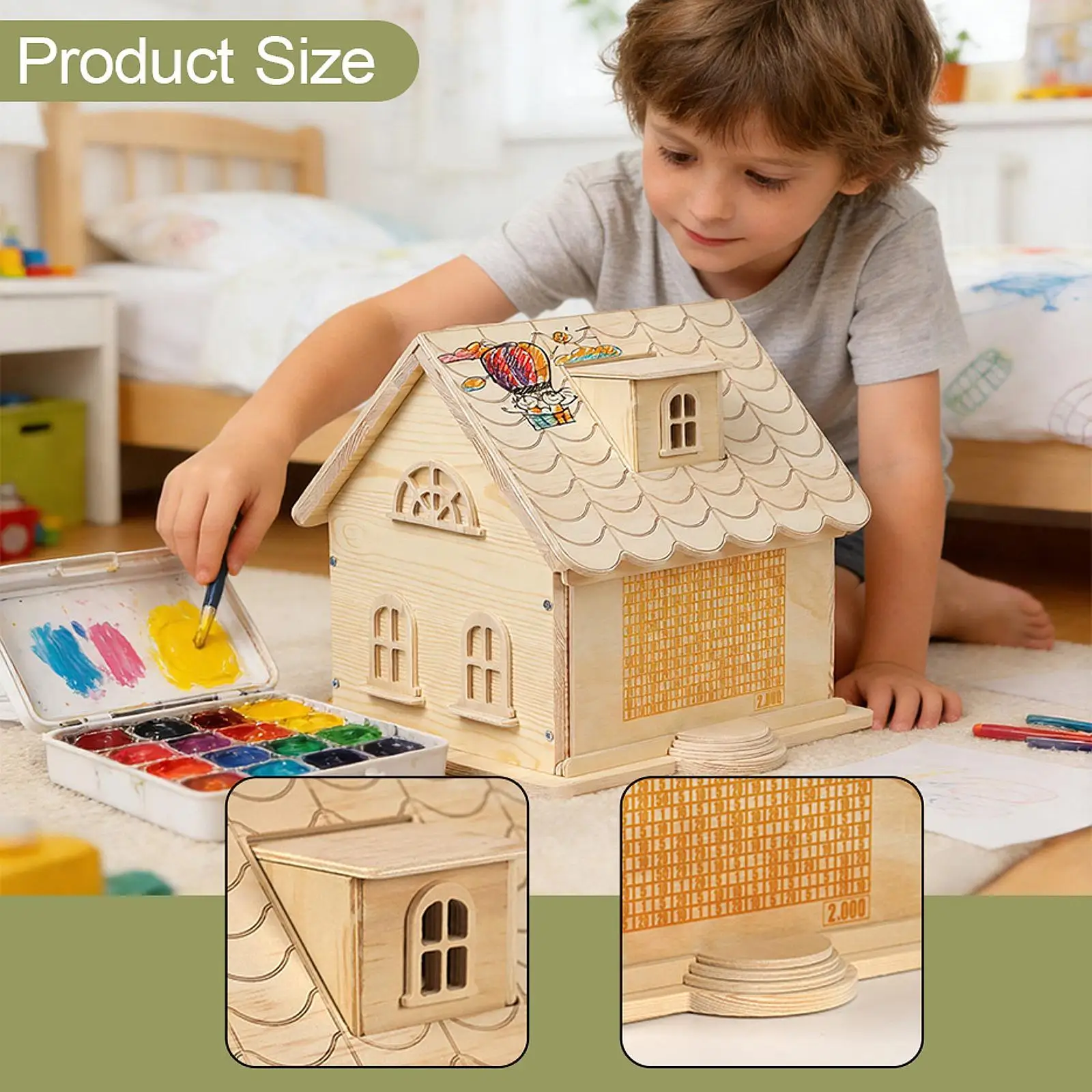 

DIY Savings Unfinished Savings Bank for and Change Storage Home Decoration