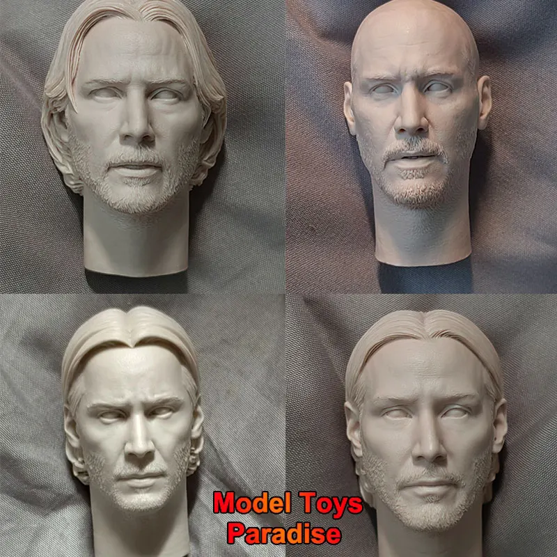 Unpainted 1/6 Men Soldier Killer Head Sculpt John Wick Keanu Reeves White Model Head Caring Fit 12inch Action Figure Body