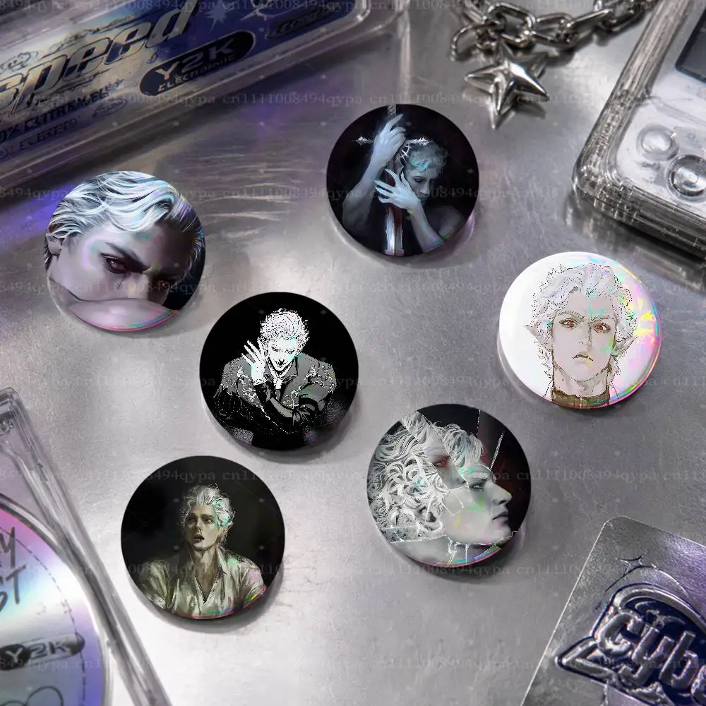 Astarion B-Baldurs BG3 Gate 3 Pin Buttons Round Badge for Clothes Bags Hats Pins Accessories Backpacks Tote Bags Outfit Decor
