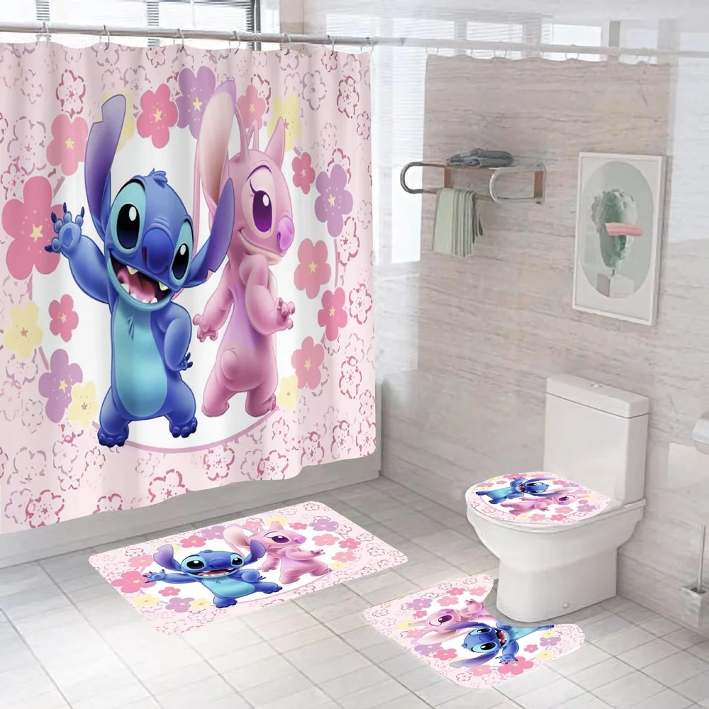 

Disney Lilo Stitch Bathroom Shower Curtain Waterproof Curtains In The Bathroom with Hook Set Soft Bath Mat Toilet Carpet Rugs