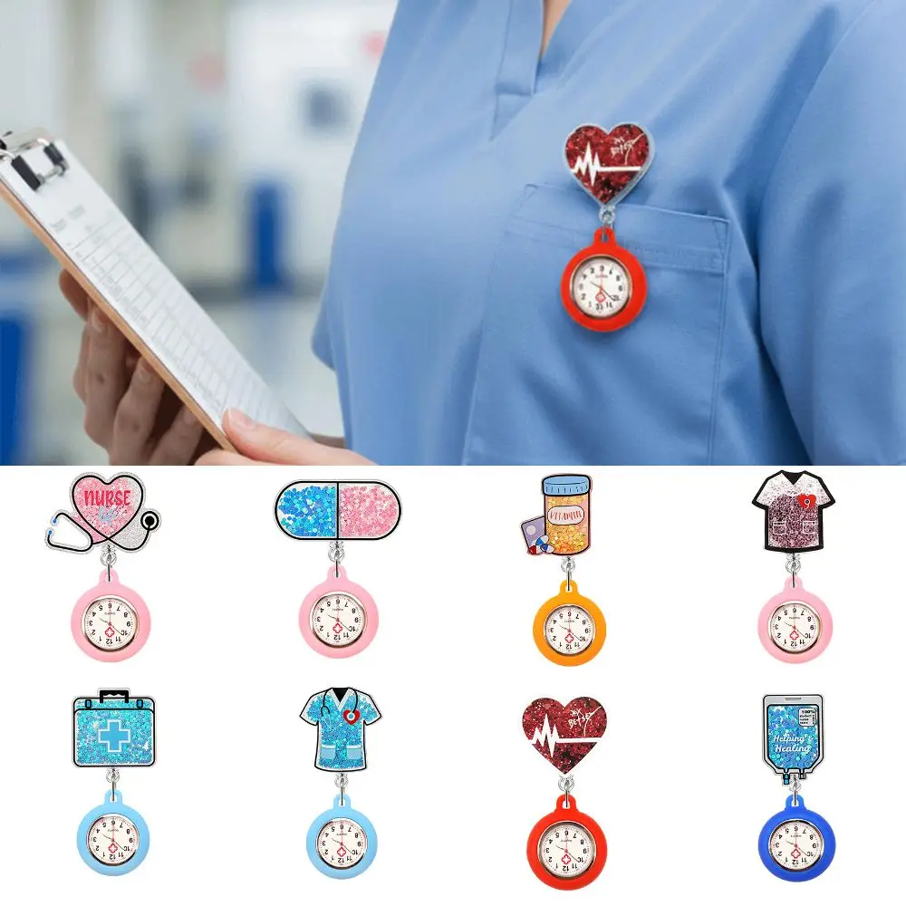 

Новые выдвижные часы-брошь из ПВХ: милый дизайн, очаровательные мультяшные часы для медсестер, красочные карманные часы для врачей, подарки для медсестер