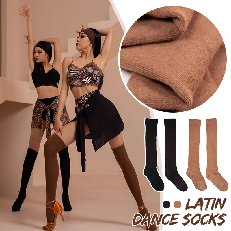 Professional Latin Dance Over Knee Socks - Women's Training Samba & Cha Cha Stockings Medium-Length Competition Practice Socks