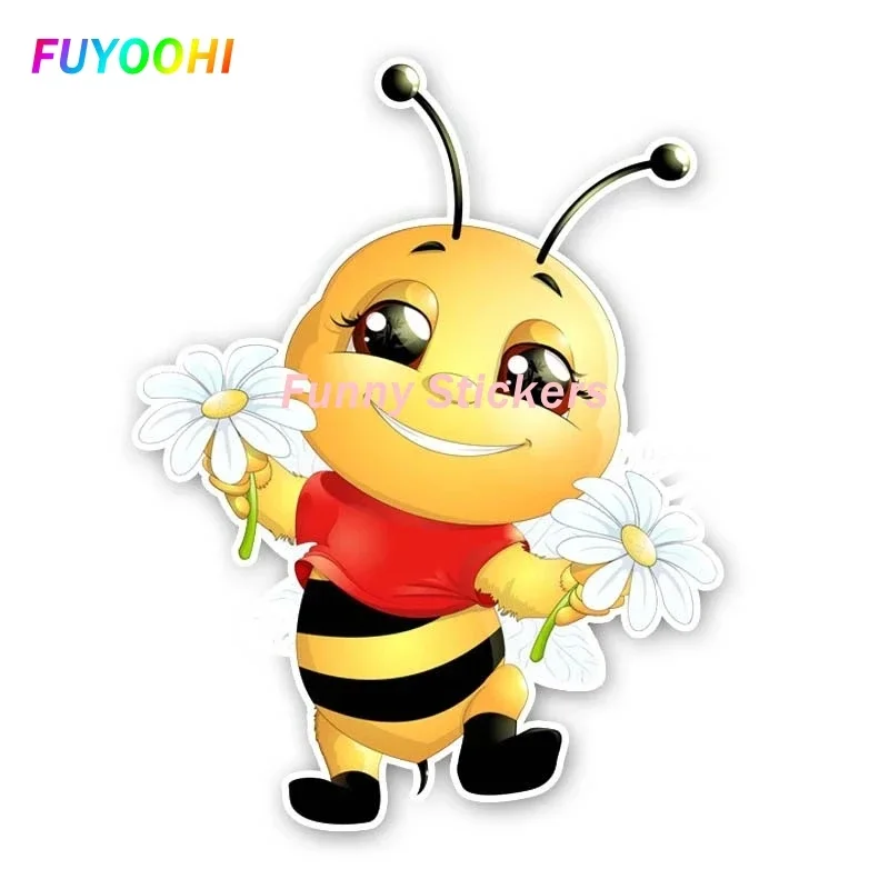 FUYOOHI Play Stickers Various Sizes Personality PVC Decal A Happy Little Bee Waterproof Car Sticker Motorcycle Laptop Decorative