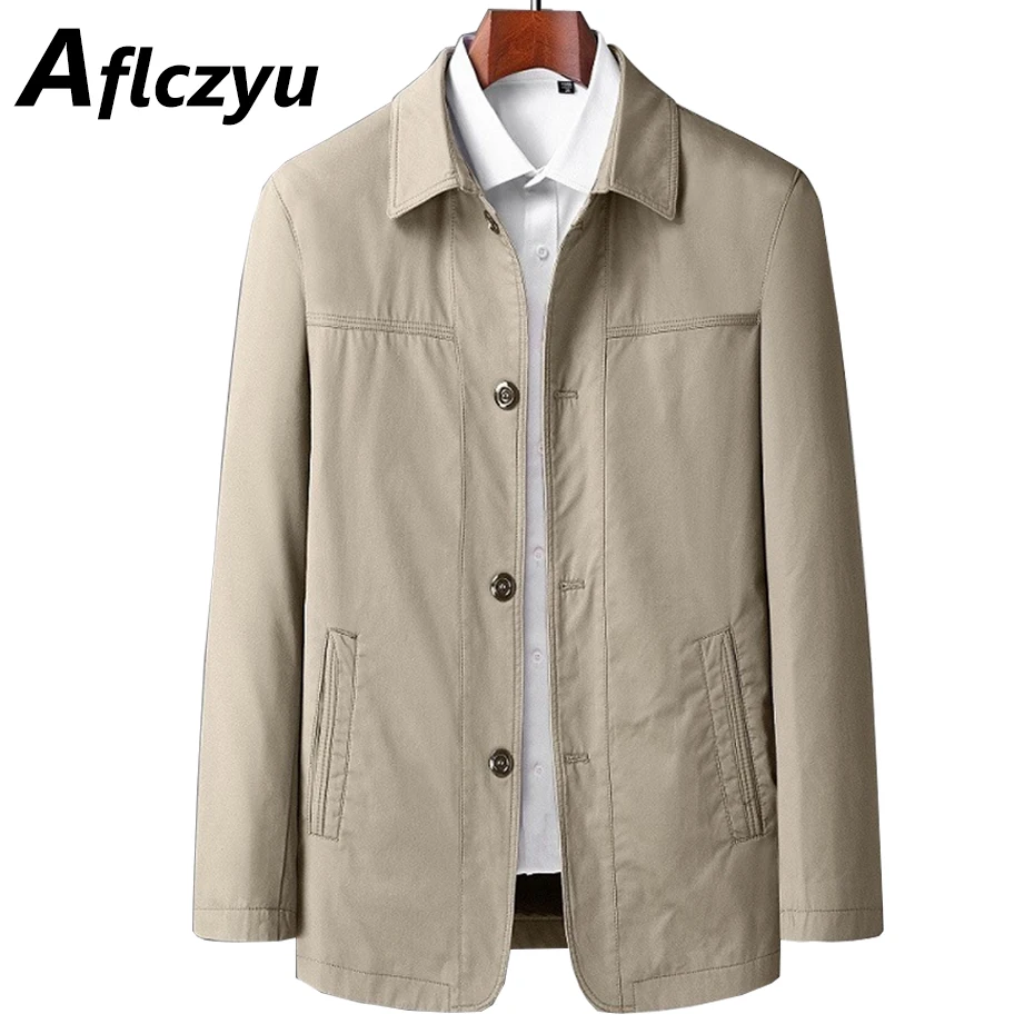 Jacket Coat Men Spring Autumn Windbreaker Jacket Solid Color Fashion Causal Button Jacket Male Big Size Coat Khaki Grey