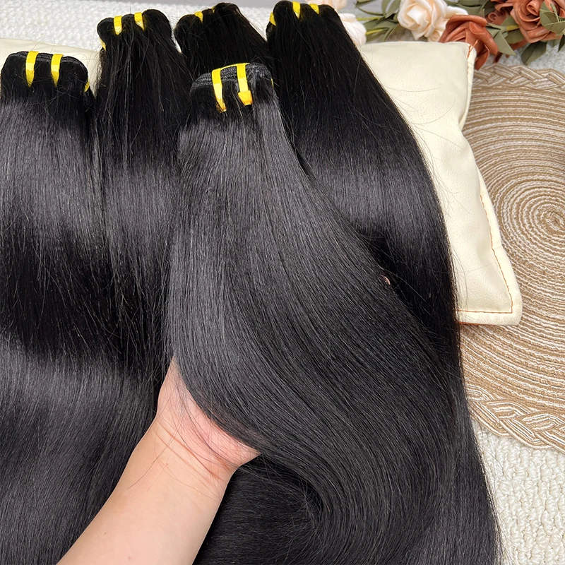 

Натуральные прямые волосы Yaki из Вьетнама, 100% необработанные человеческие волосы, двойная прядь для наращивания # Натуральный цвет 1B, 1/2/3/4 шт.