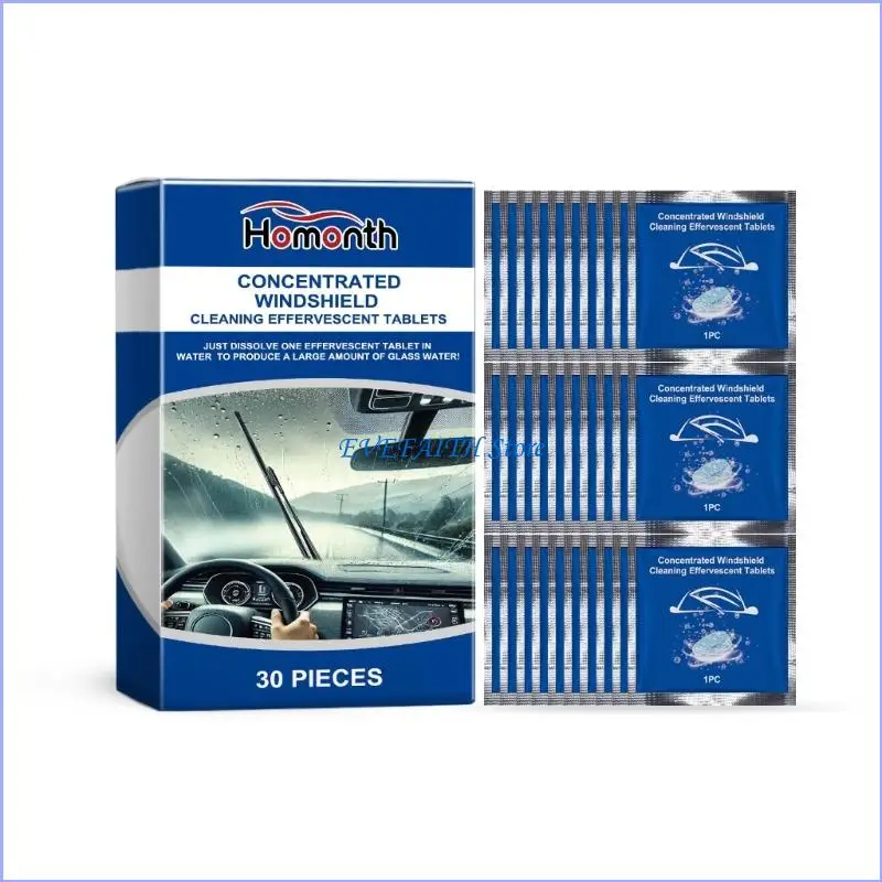 124b 30pcs أقراص منظف زجاجية مركزة للسيارة مضادة للضباب.