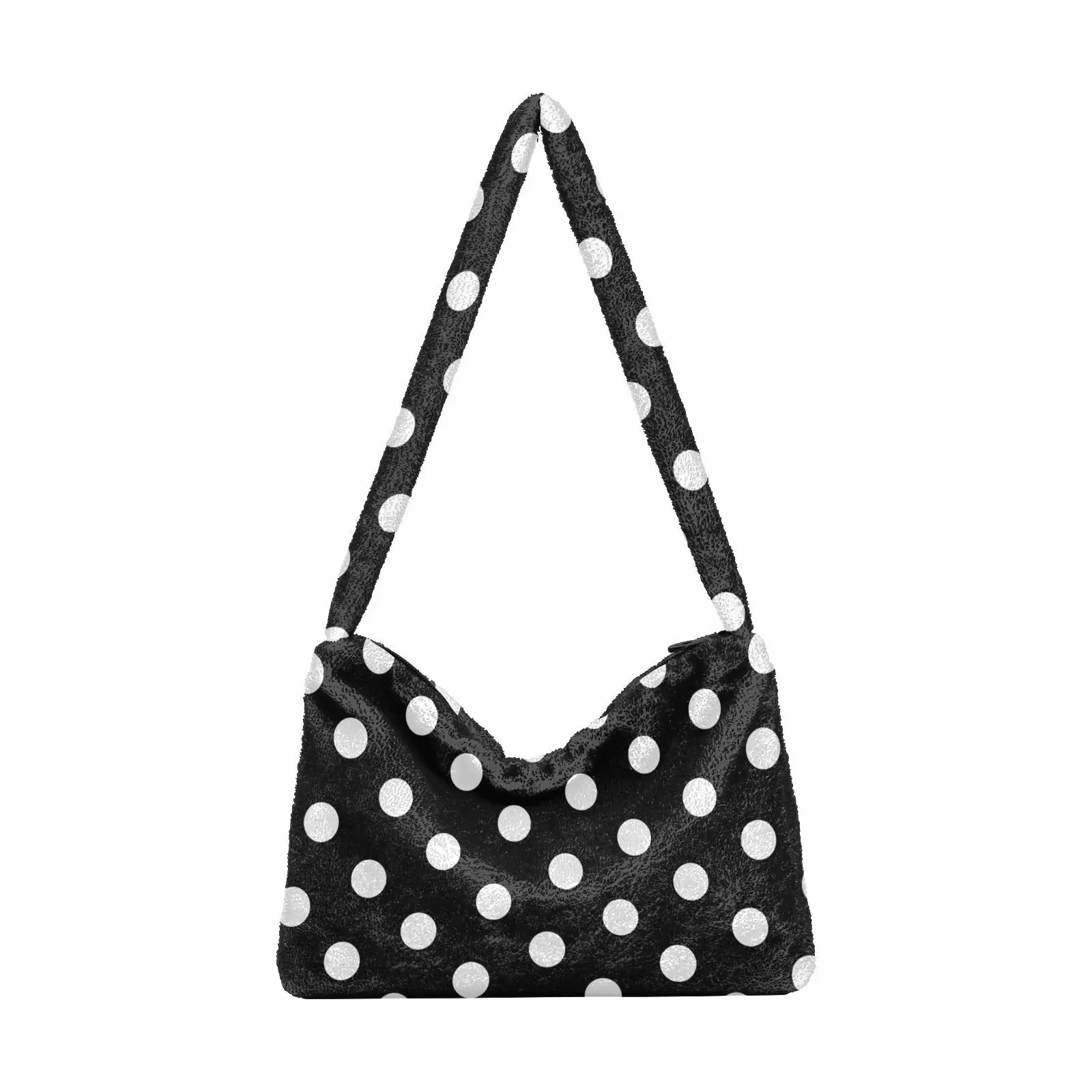 Women Plush Underarm Bags Mini Black and white dot Zipper Plush Pattern Shoulder Bags For Lady Simple Portable Daily Handbags