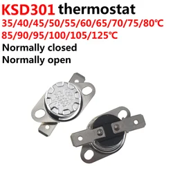 Termostato de Control térmico de temperatura, 10 piezas, KSD301, 250V, 10A, 35, 40, 45, 50, 55, 60, 65, 70, 75, 80, 85, 90, 95, 100, 105, 110 grados Celsius