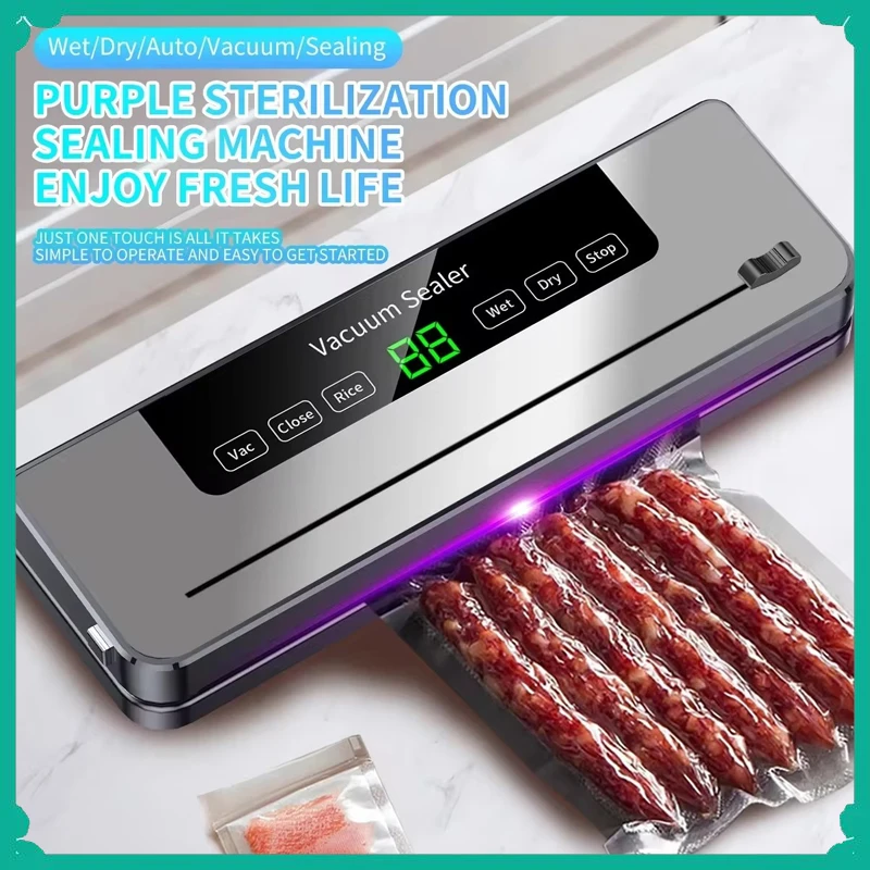 Electric Vacuum Sealer Food Sealing Machine With 10pcs bags Household Sealed Storage Seal UV Sterilization Built-in Cutter Knife