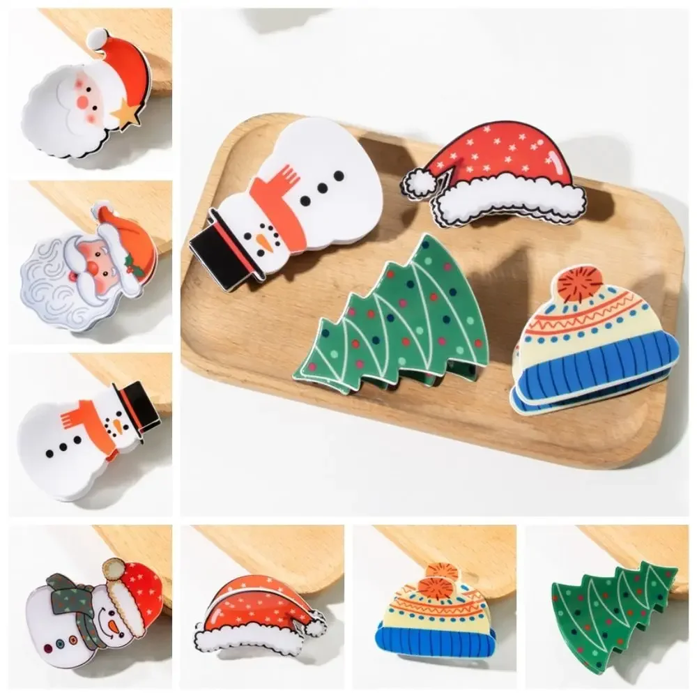 Christmas Snowman Santa Claus Christmas Tree Grab Clip Hair Claw Colourful Hat Small Shark Clip Hair Clip Party Gift Hair