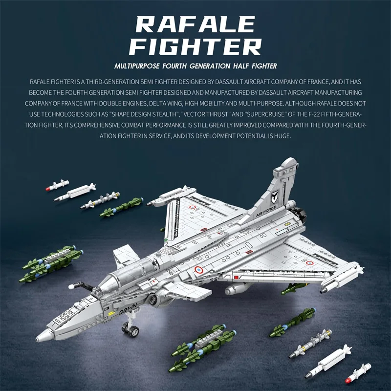 2099PCS France Rafale Fighter Model Building Blocks Diy Military Plane Assembly Bricks Desktop Ornament New Year Gifts Kids Toys