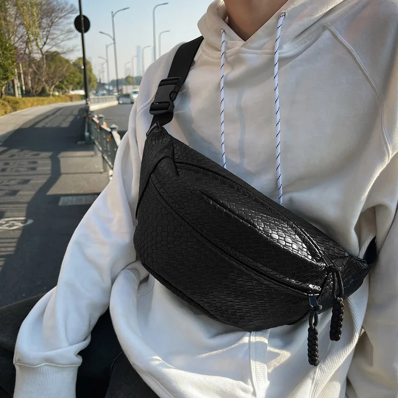 Man Waist Bag Large Capacity Leather Fanny Pack Unisex Woven pattern Chest Bag Fashion Shoulder Crossbody Bags Quality Belt Bags