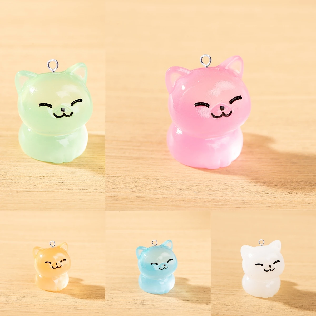 10pcs Cute Luminous Cat Charms for Jewelry Making Resin Animals Floating Pendant DIY Earrings Keychain Crafts C1573