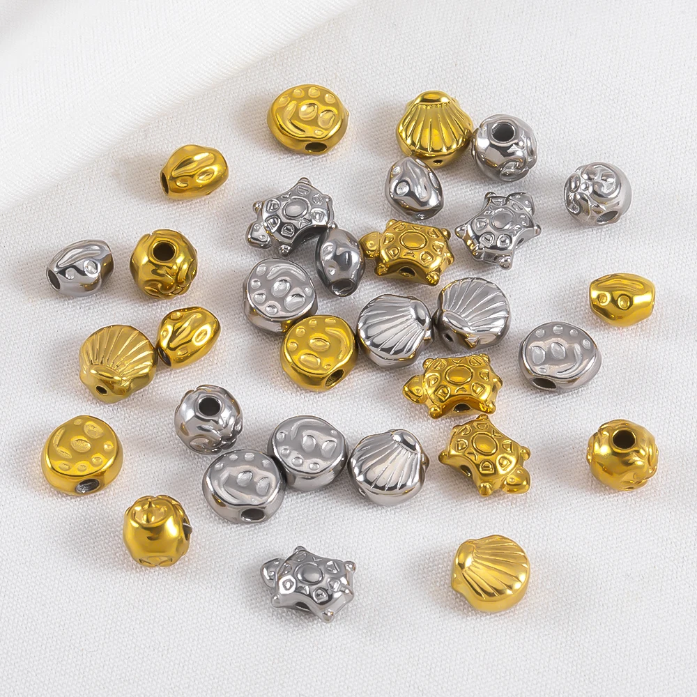 10pcs Stainless Steel Irregular Turtle Shell Football Spacer Beads DIY Bracelets Necklace Bead Separator Jewelry Making Supplies