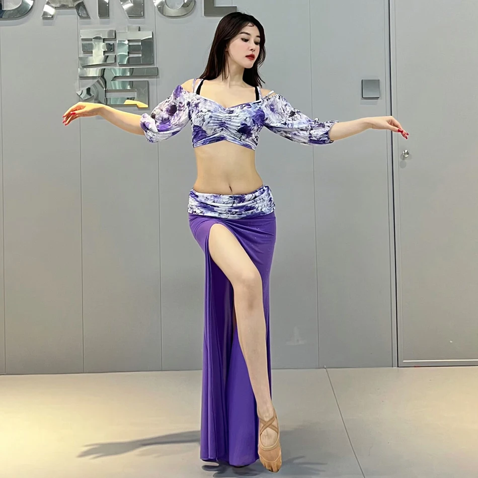 Conjunto de ropa de práctica de danza del vientre para mujer adulta, Top y falda Sexy, trajes de actuación en escenario, 2 piezas