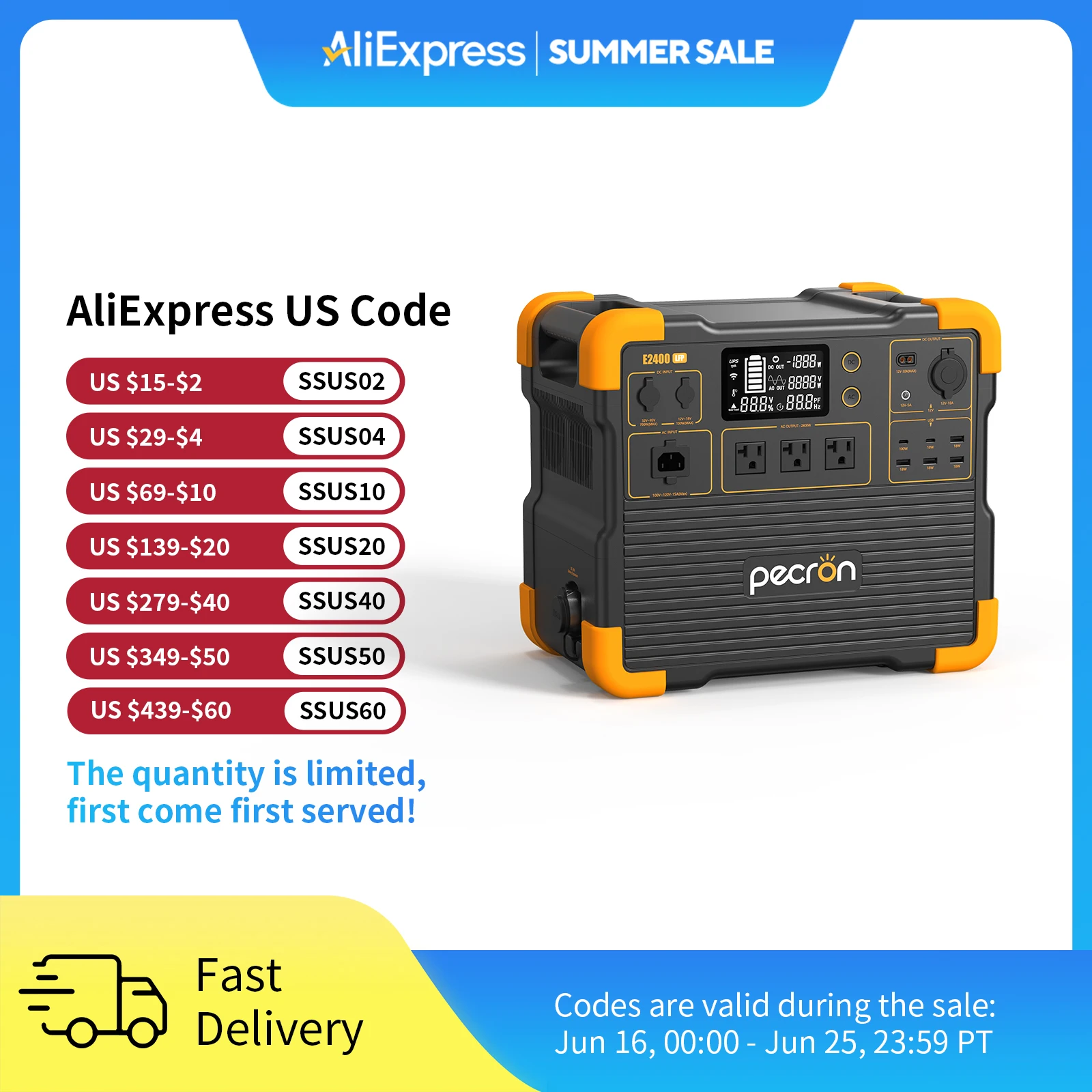 

pecron E2400LFP Portable Power Station 2048Wh LiFePO4 Battery Backup 2400W Solar Generator Expandable to 8192Wh Fast Charging