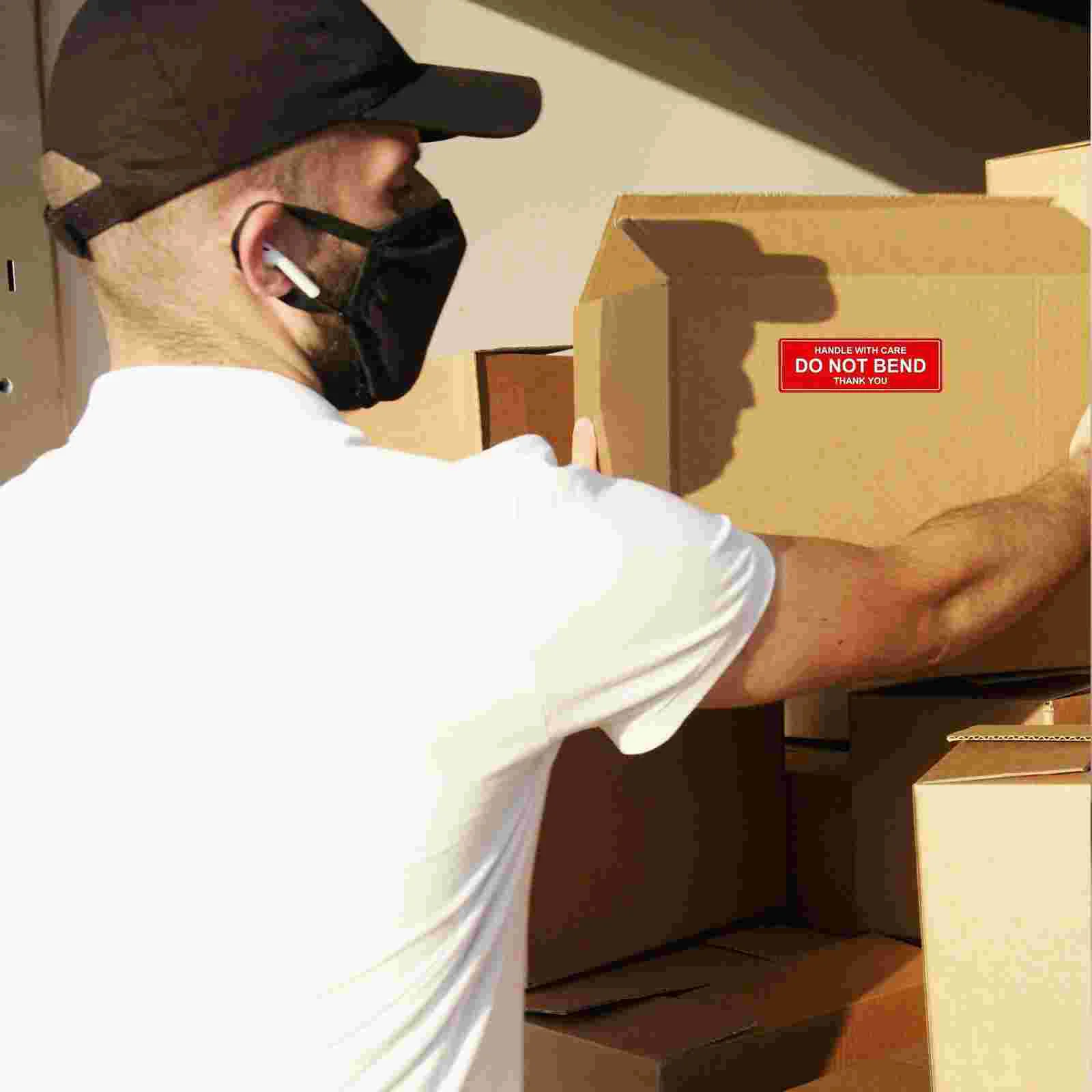 150 Pcs Handle Care Warning Sticker Red Background White Text Fragile Shipping Labels Extremely Self Stickers Eye