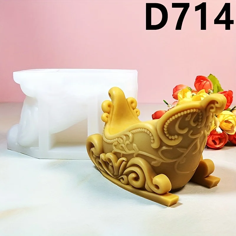 Sleigh Shape Candle Silicone Mold Sleigh Pirate Ship Candle Mould Resin Plaster Cement Concrete Molds Home Decor Christmas gift