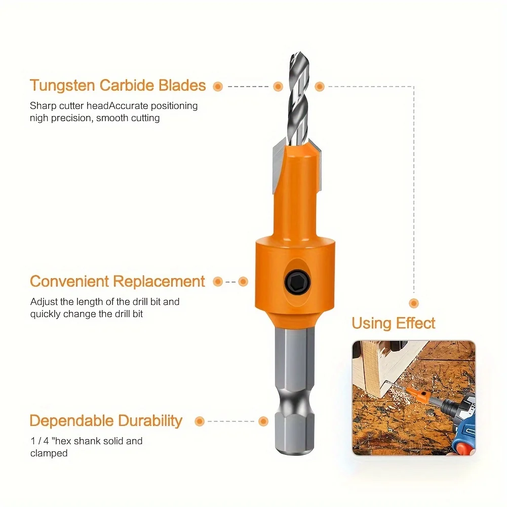 1pc/5pcs Hex Shank HSS Woodworking Countersink Router Bit Screw Extractor Remon Demolition For Wood Milling Cutter