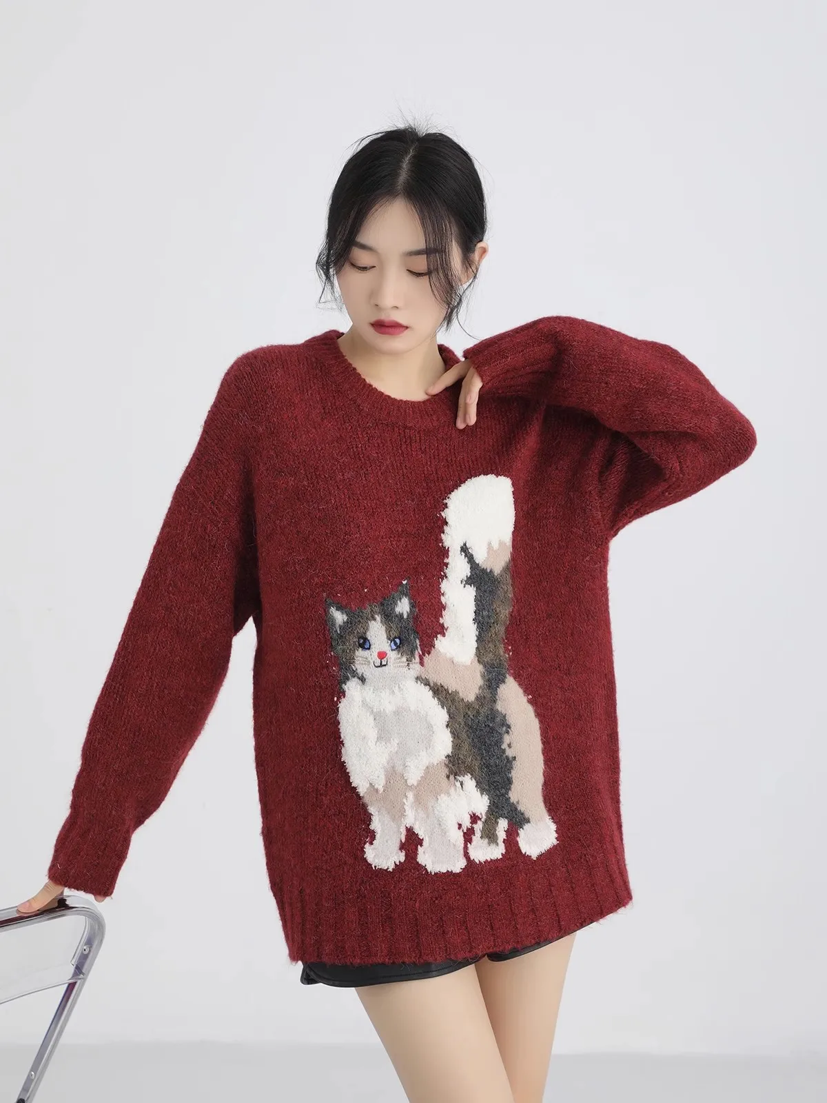 Kawaii Rabbit Cute Oversize Sweater Women Autumn Winter Y2K Tops Couple Pullovers Comfortable Loose Knitwear 2023 New Style