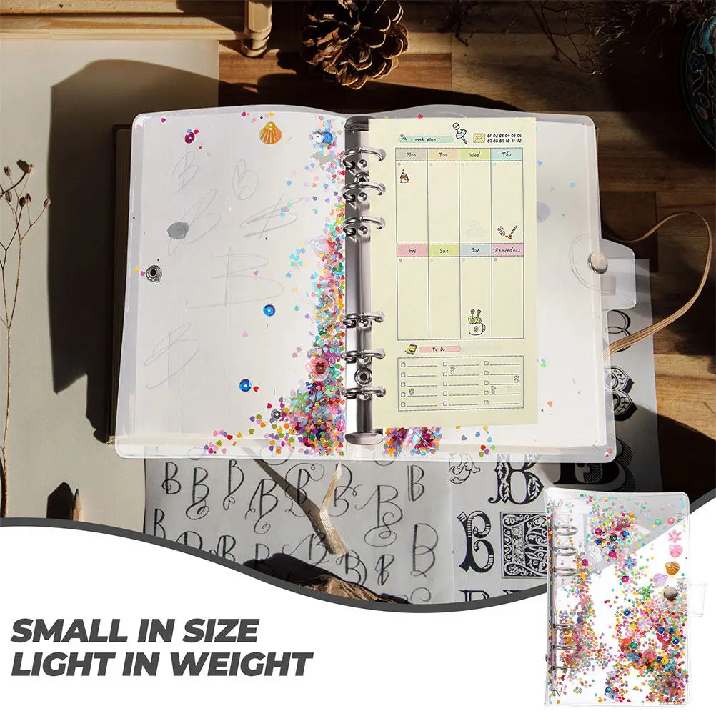 

2Pcs Glitter Flowing Sand Binder Cover Plastic Loose-Leaf Notebook Shell School Office Notebook Cover File Binder