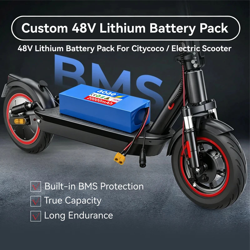 48V Lithium Battery Pack 18650 Grade-A Cells Built-in BMS XT60 DC High Capacity Stable output for Electric Scooter