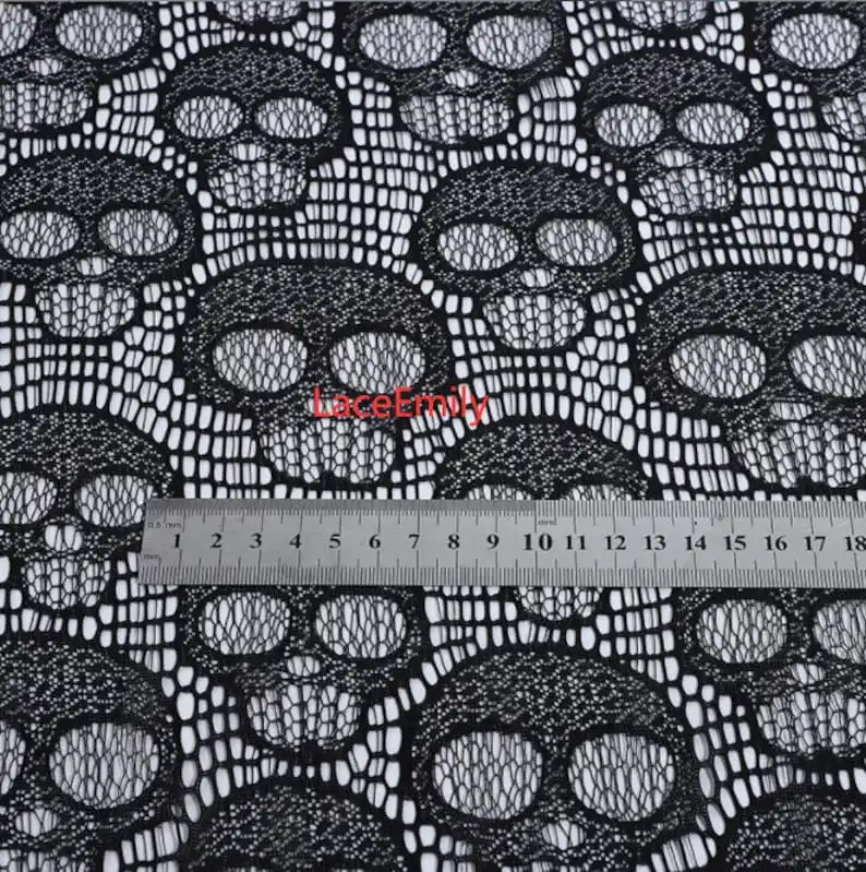 1 yard Black skull Embroidery Lace Fabric, skull Stretch lace Fabric For Halloween and Easter fabrics cosplay performance