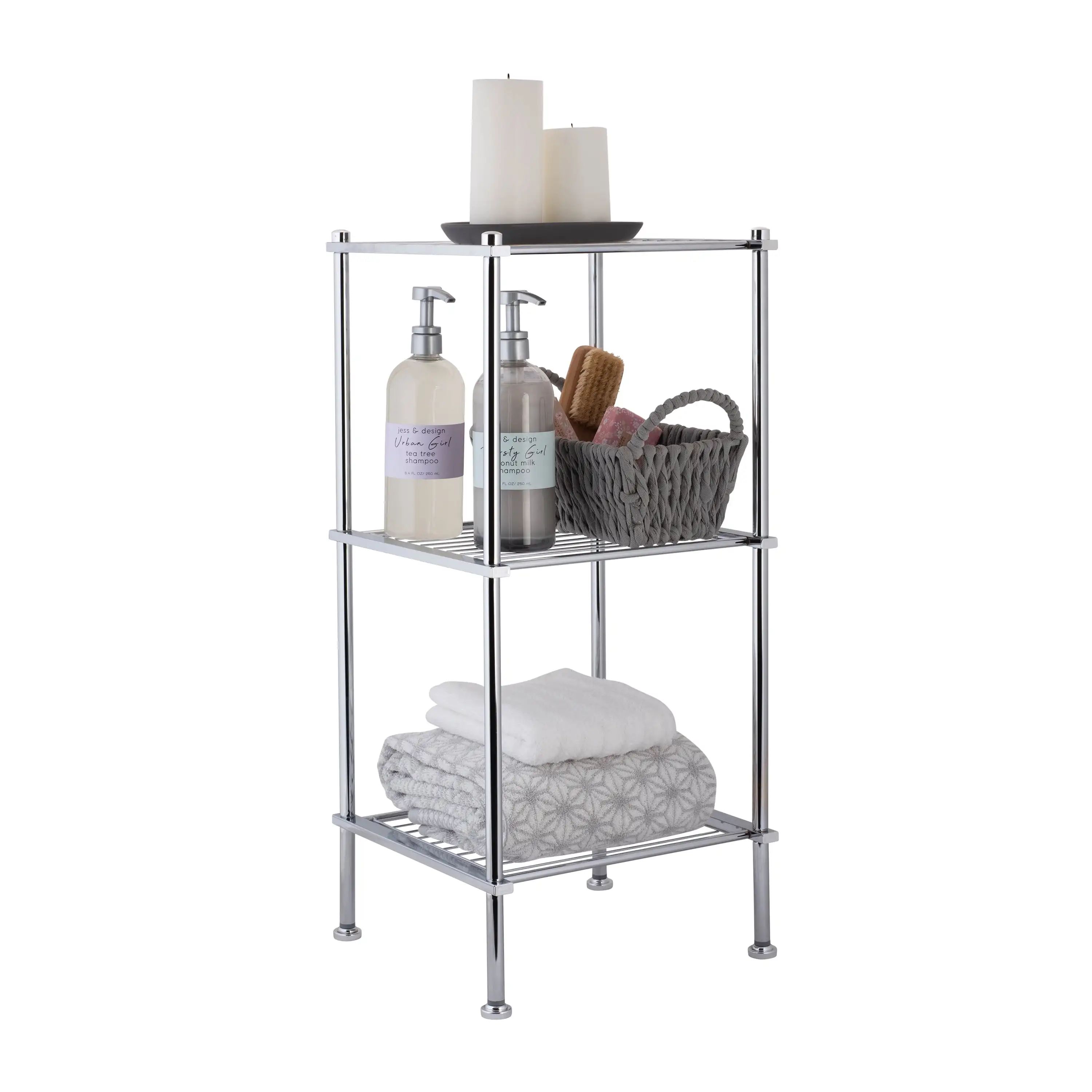 Organize It All 3 Tier Freestanding Shelving Tower in Chrome