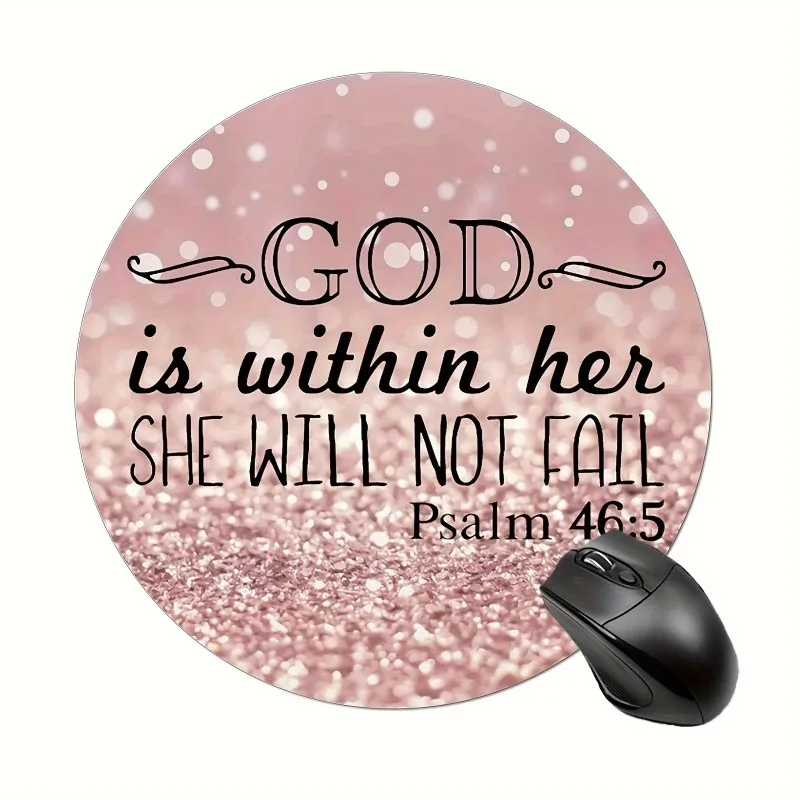 Pink Glitter Christian Office Mat circle small mouse pad desk pad rubber anti-slip edge locking laptop pc accessories gaming mat