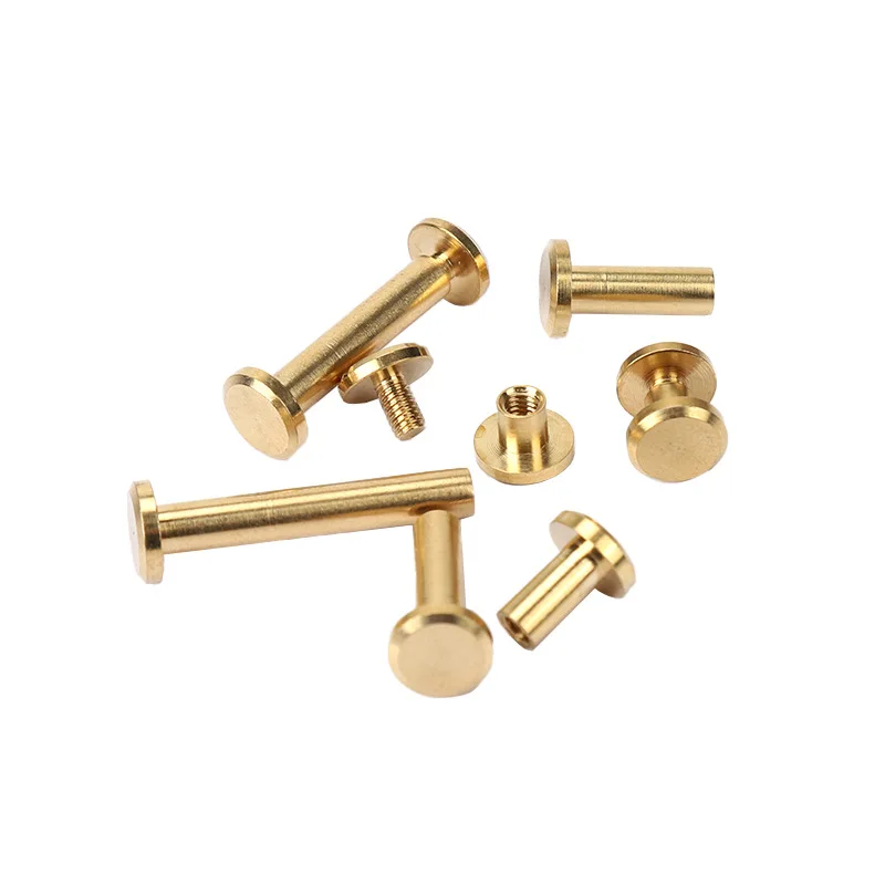 10pcs Solid Brass Binding Chicago Screws Nail Stud Rivets For Photo Album Leather Craft Studs Belt Wallet Fasteners 8mm Flat Cap