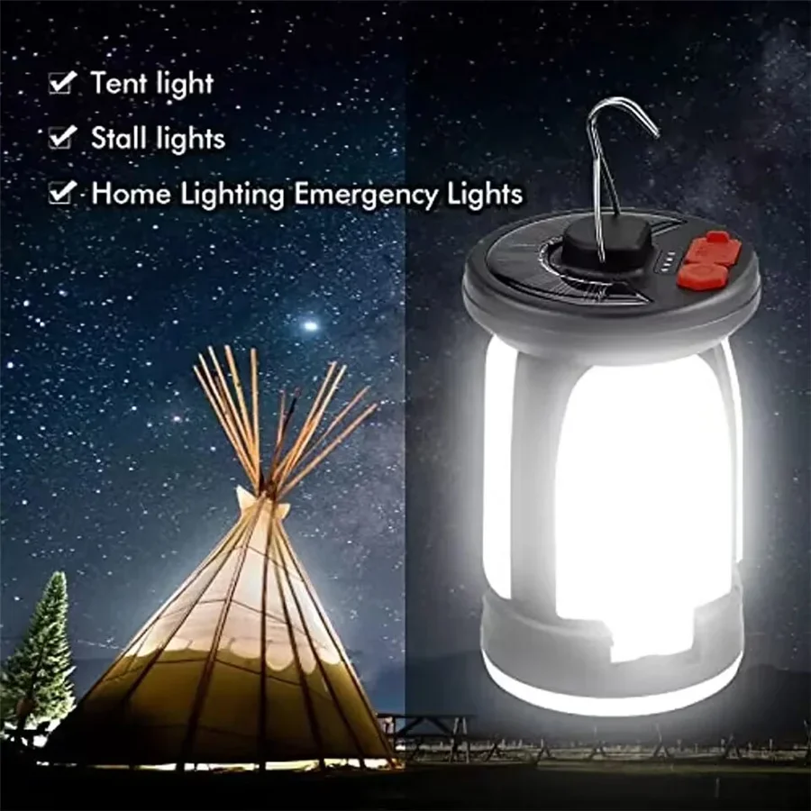 Waterproof Foldable Led Solar Camping Light USB Rechargeable 6 Modes Outdoor Tent Lamp Portable Lanterns Emergency Night Lights