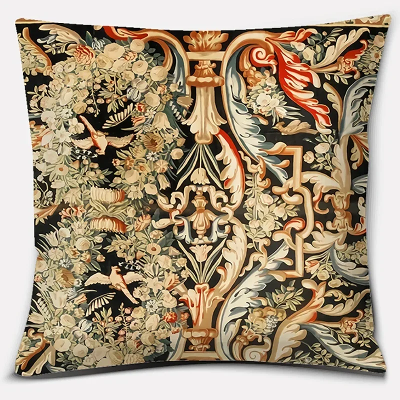 Retro Red and Blue Pattern Series Printed Cushion Cover Home Living Room Sofa Office Decorative Pillow