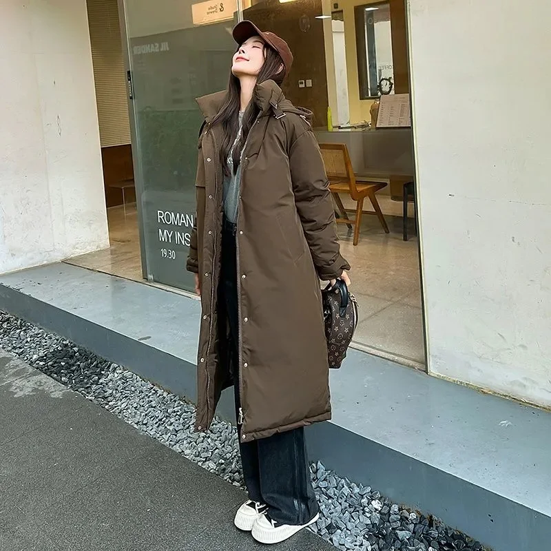 2024 New Women Winter Hooded Puffer Jacket Fashion Casual Down Cotton Thicken Coat Warm Parkas Windproof Female Long Overcoat