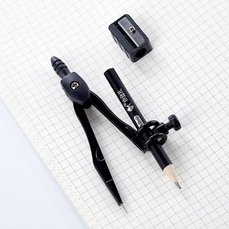 2Sets Classic Compass 3-piece Compass Set Zinc Alloy Removable Pencil Sharpener mathematics  protractor set  math