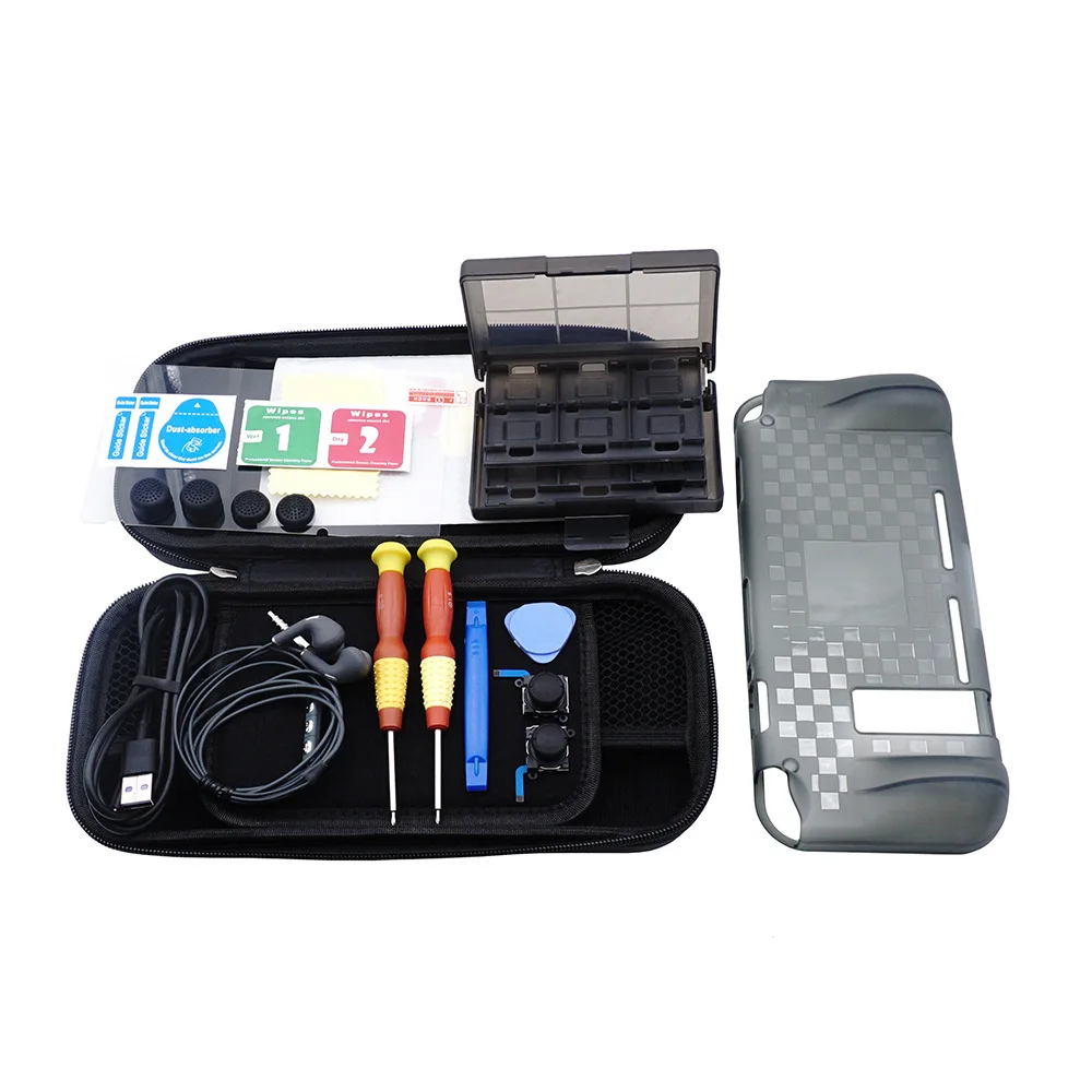 17 in 1 game accessory set for Switch EVA storage accessory set Protective case silicone shell card case headset 3D rocker tool