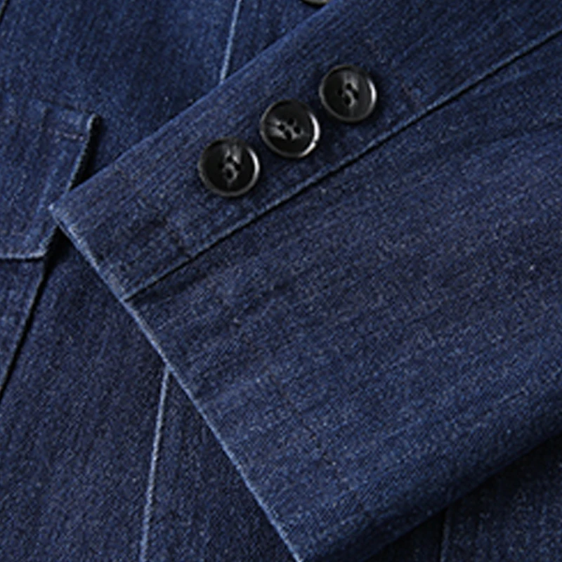 Jaket Denim Solid Pria 2025 Blazer Fashion Pria Paruh Baya Longgar Jaket Jeans Vintage Pria Slim Fit Katun Kasual Hitam Biru