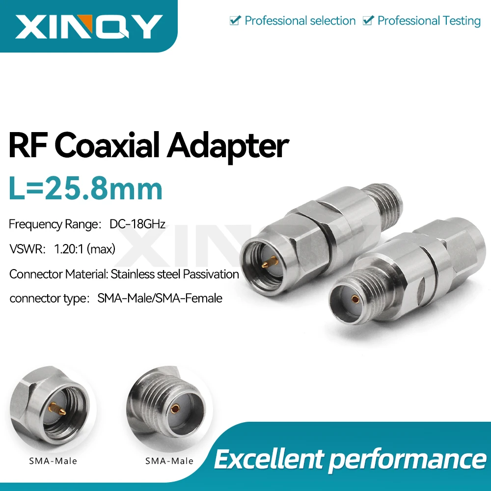 XINQY High-Frequency RF Adapter, SMA-JKG Male to Female, Stainless Steel, 18GHz / 26.5GHz