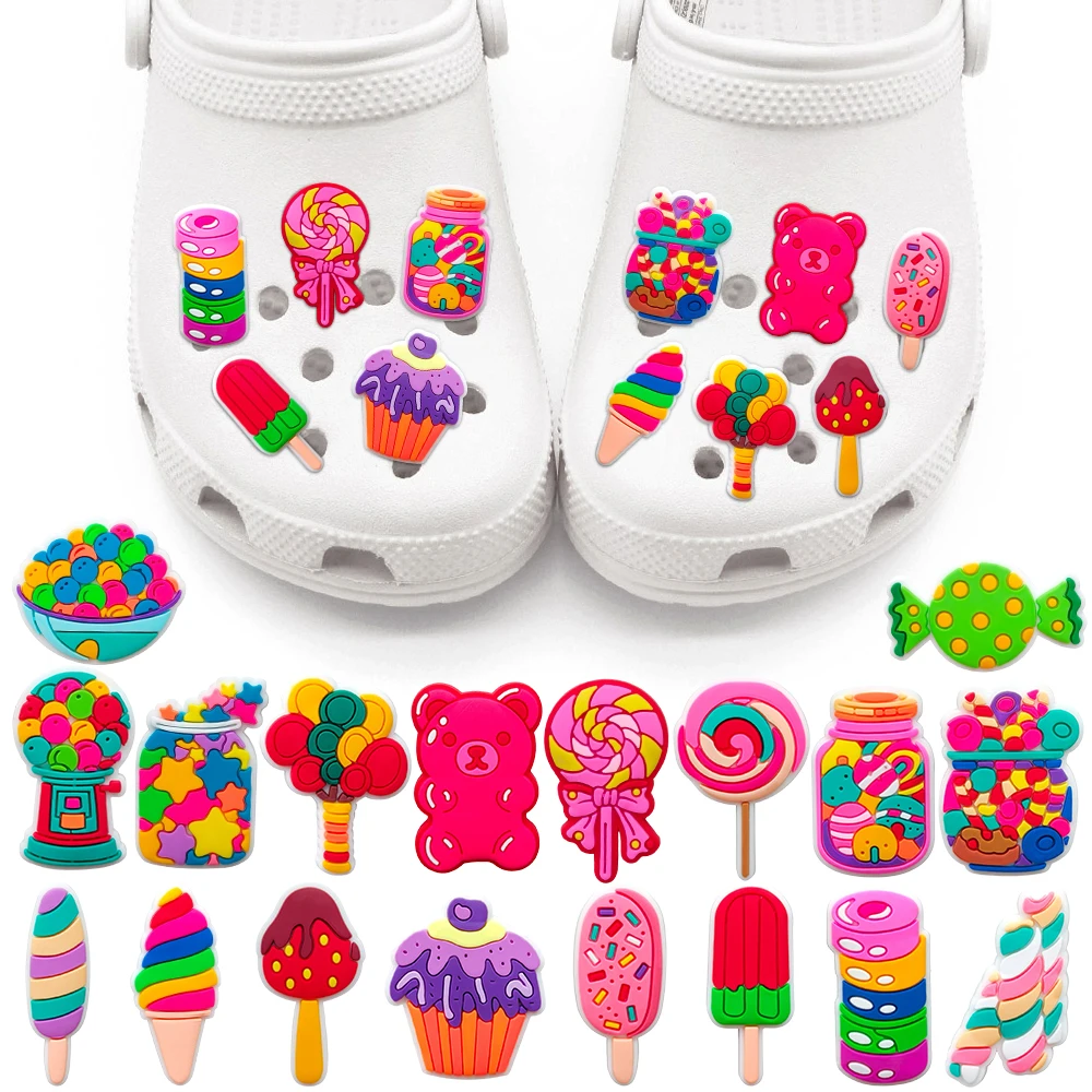 

1PCS Cartoon Color Candy DIY Cute rainbow Sweet Sandal Button Accessories PVC Shoe Charms Decorate Girl Kids Birthday Party Gift