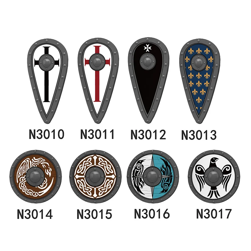 MOC Medieval Military Castle Knight Army Infantry Shield Armour Accessories Building Blocks Warrior Cloak Flag Sword Brick Toy