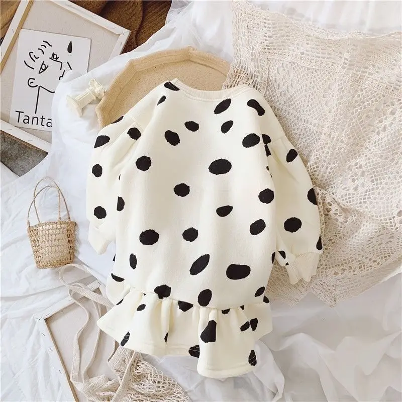 Girls' Cotton Plush Sweatshirt Dress Baby Autumn Winter Clothes Long Sleeve Casual Fashion Bud Dress 1-12T image 4