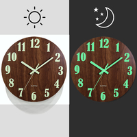 12 Inch Luminous Wall Clock Wood Silent light in dark night Nordic Fashion Wall Clock Non Ticking Clock With Night Light