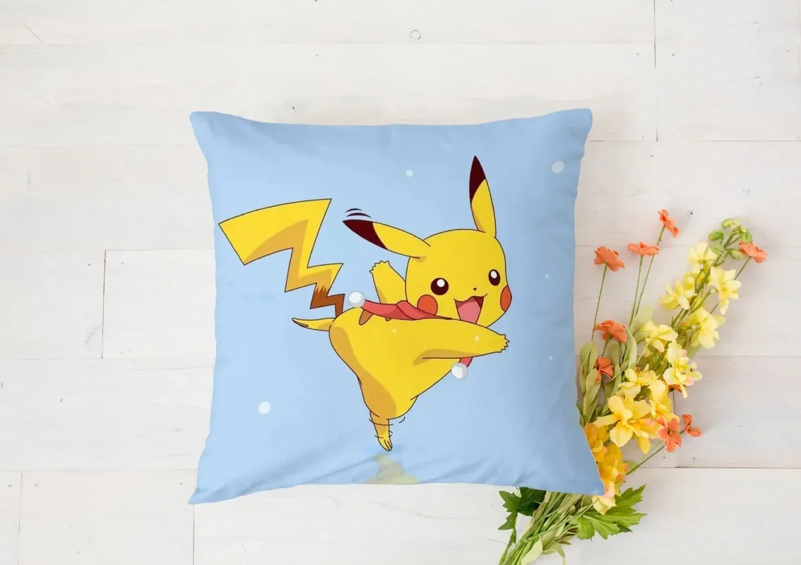 Disney Cute Cartoon Pikachu Flannel Pillow Cover Cushion Bed Nap Pillow Doll Doll Hold Cushion Cover