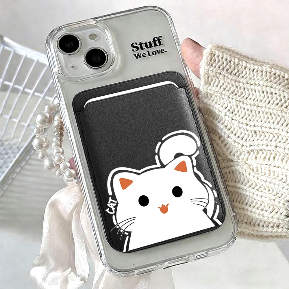 Katzen-Leder-Kartenetui Handyhülle Kartenhalter für Magnetische Hülle Geeignet für alle iPhones mit Magsafe-Kartenfunktion Niedliche Rückentasche – Detail 22