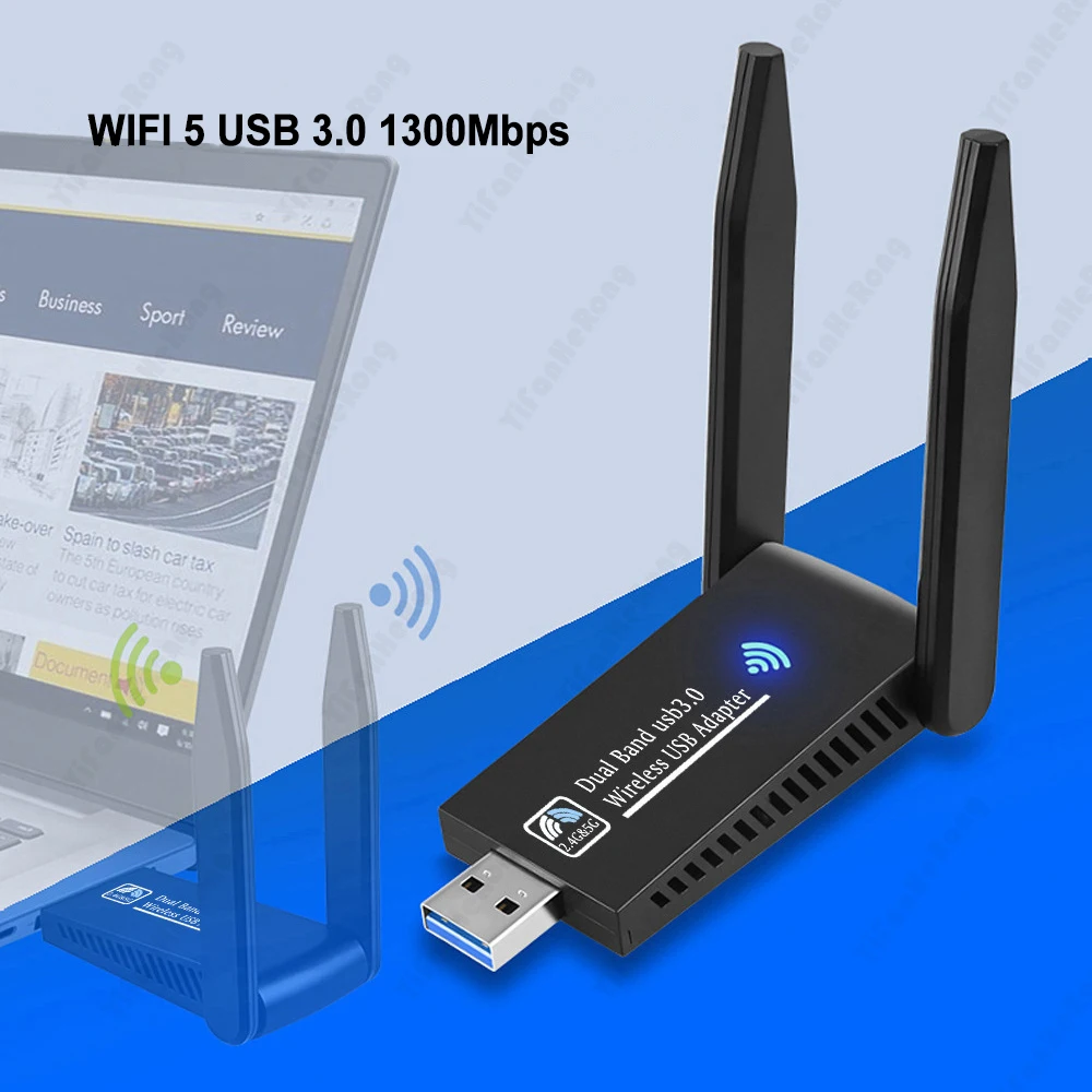 Dual Band USB WIFI 1300Mbps Adapter 2.4GHz 5GHz WiFi with 2 Antenna PC High-Speed Wireless Network Card Receiver RTL8812bu